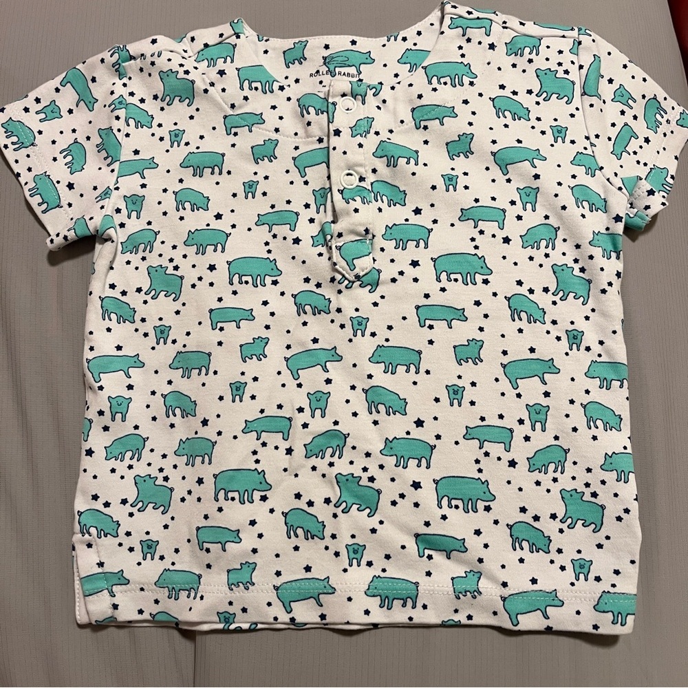 Roller Rabbit Blue Pig Print Pajama Set
